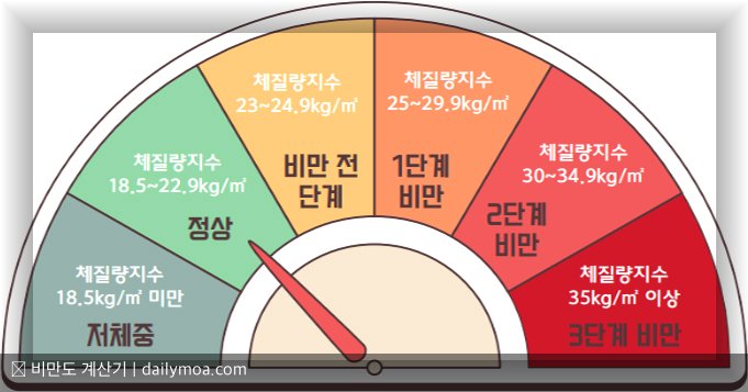 비만도 계산기 BMI 측정 화면