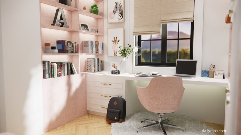 깔끔하게 정리된 원룸 주방에 냉장고와 조리 도구들이 갖춰진 모습